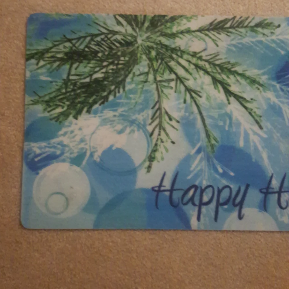 Happy Holiday blue and white Accent mat 17 in x 29 in new w tags.